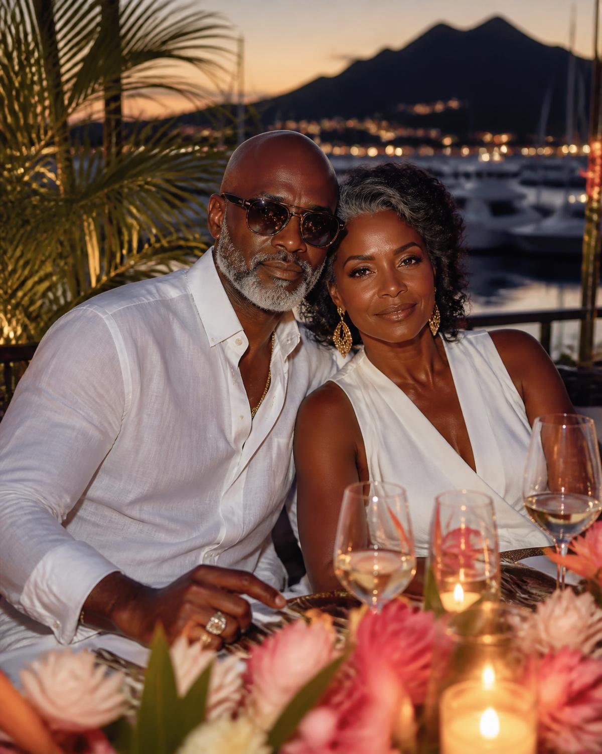 Elegant couple at a candlelit Cabo dinner